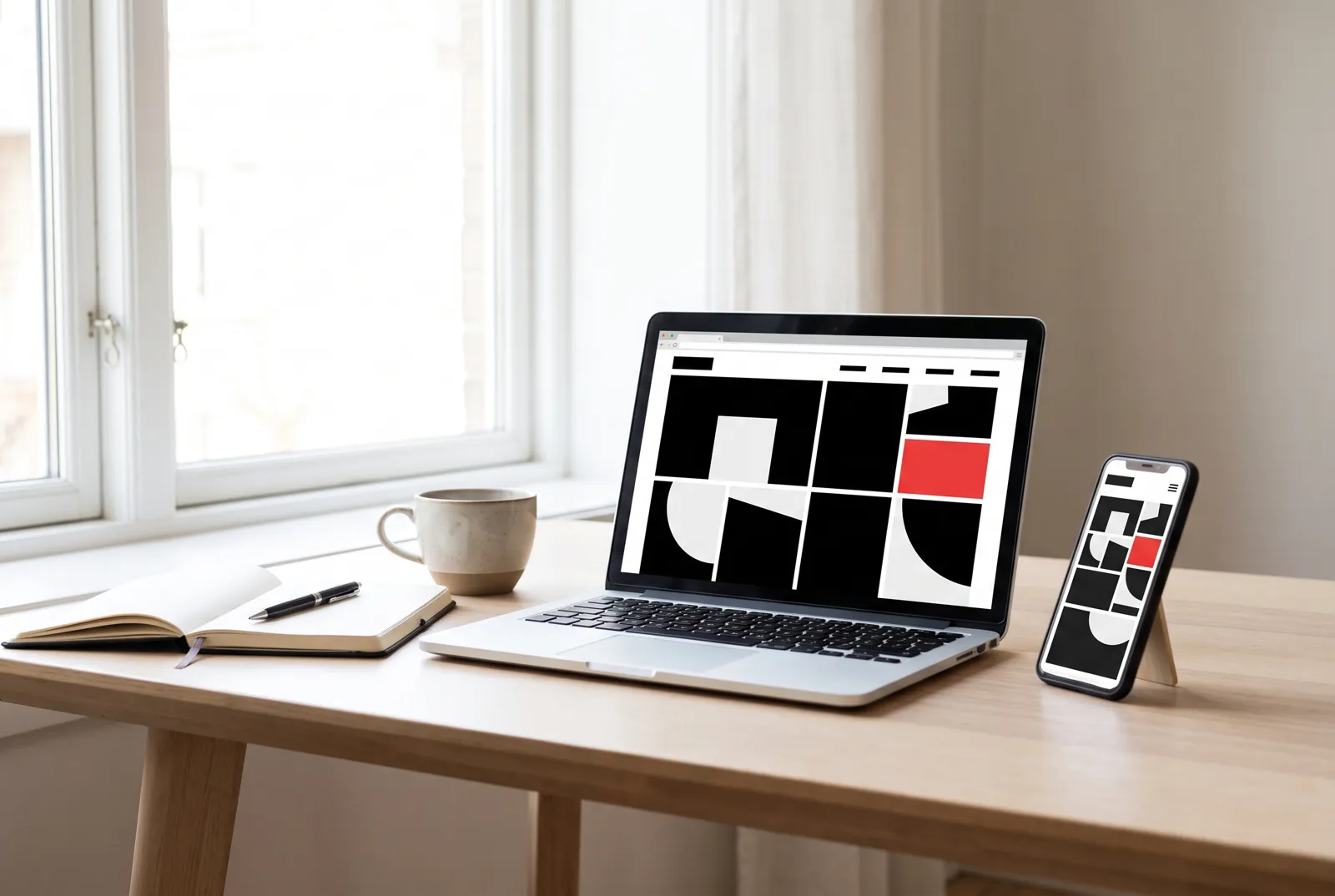 Diseño de página web en pantalla durante la maquetación